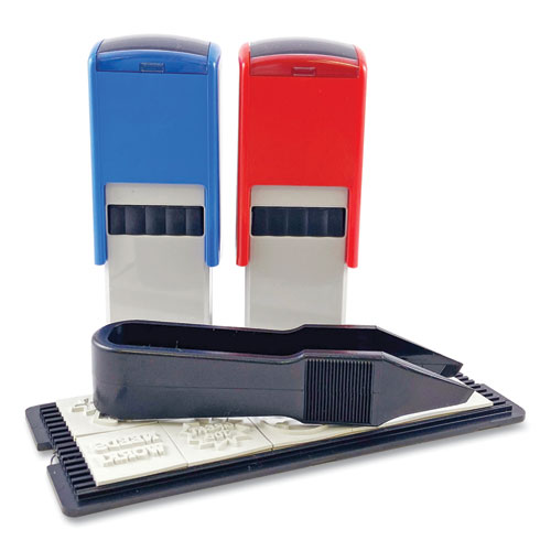 Picture of Printy 10-in-1 Self-Inking Teacher Stamp, Incudes 10 Dies, 0.63" Diameter, Blue/Red