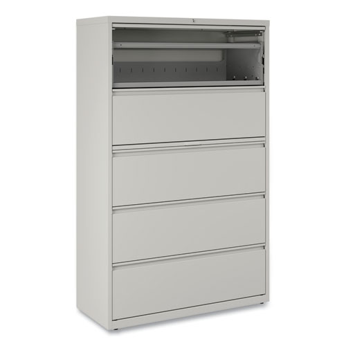 Picture of Lateral File, 5 Legal/Letter/A4/A5-Size File Drawers, 1 Roll-Out Posting Shelf, Light Gray, 42" x 18.63" x 67.63"