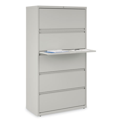 Picture of Lateral File, 5 Legal/Letter/A4/A5-Size File Drawers, Light Gray, 36" x 18.63" x 67.63"