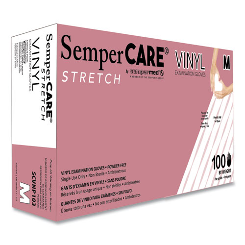 Picture of Stretch Vinyl Examination Gloves, Cream, Medium, 100/Box