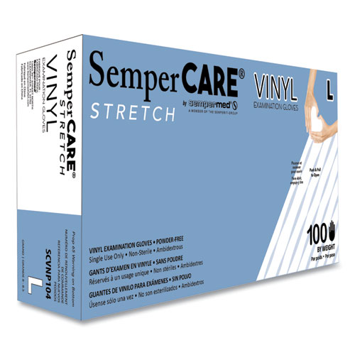 Picture of Stretch Vinyl Examination Gloves, Cream, Large, 100/Box, 10 Boxes/Carton