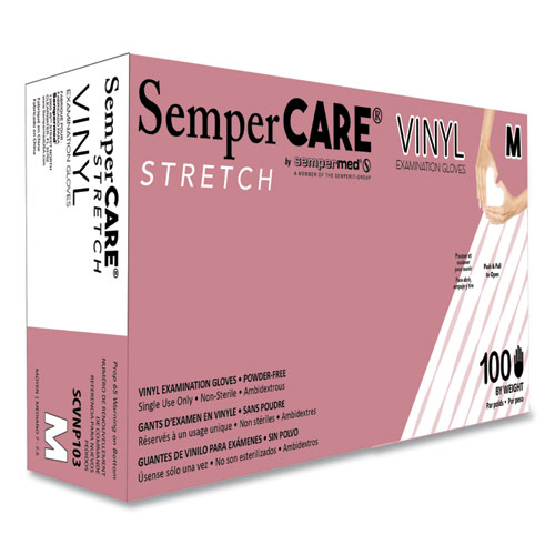 Picture of Stretch Vinyl Examination Gloves, Cream, Medium, 100/Box, 10 Boxes/Carton