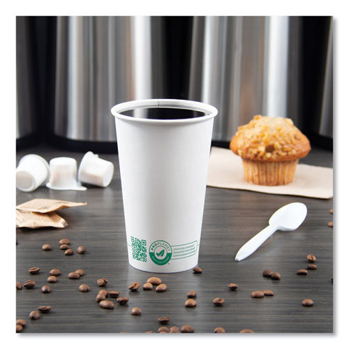 Picture of Compostable Paper Hot Cups, 16 oz, White/Green, 1,000/Carton