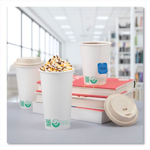 Picture of Compostable Paper Hot Cups, 20 oz, White/Green, 600/Carton