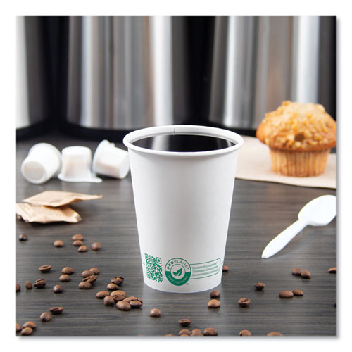 Picture of Compostable Paper Hot Cups, 12 oz, White/Green, 1,000/Carton