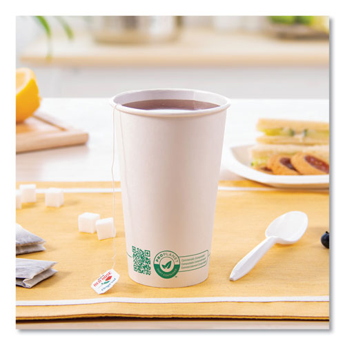 Picture of Compostable Paper Hot Cups, 16 oz, White/Green, 1,000/Carton