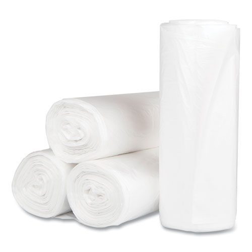 Picture of High-Density Commercial Can Liners, 60 gal, 17 mic, 38" x 60", Clear, 25 Bags/Roll, 8 Interleaved Rolls/Carton