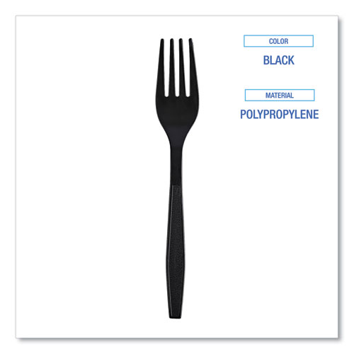 Picture of Heavyweight Wrapped Polypropylene Cutlery, Fork, Black, 1,000/Carton