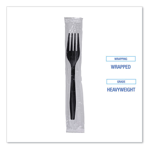 Picture of Heavyweight Wrapped Polypropylene Cutlery, Fork, Black, 1,000/Carton