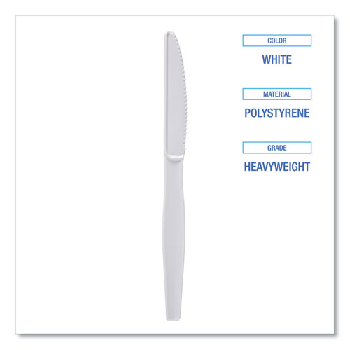 Picture of Heavyweight Polystyrene Cutlery, Knife, White, 1000/Carton