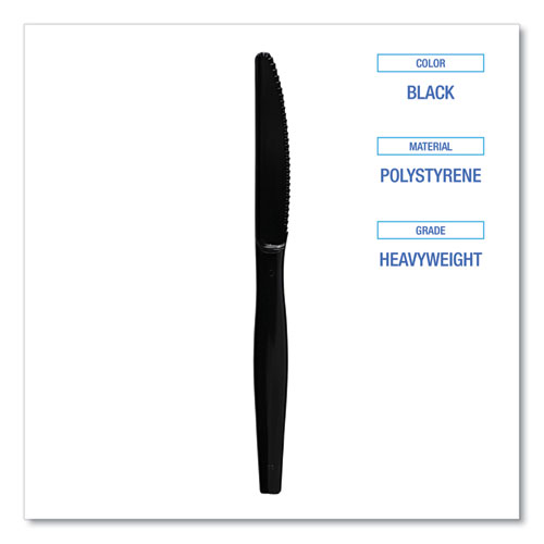 Picture of Heavyweight Polystyrene Cutlery, Knife, Black, 1000/Carton