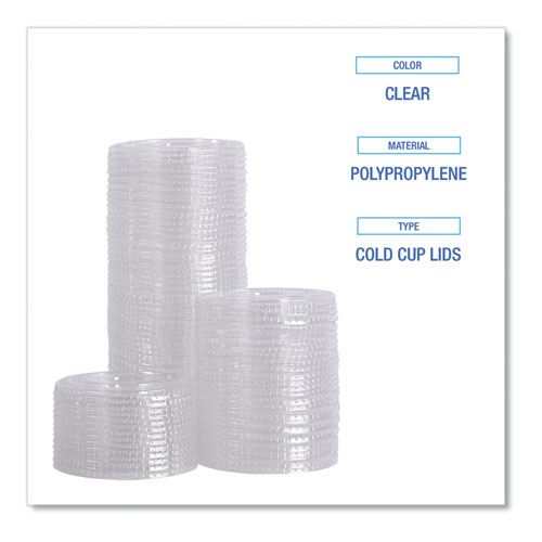 Picture of PET Cold Cup Lids, Fits 14 oz to 24 oz Plastic Cups, Clear, 100/Sleeve, 10 Sleeves/Carton