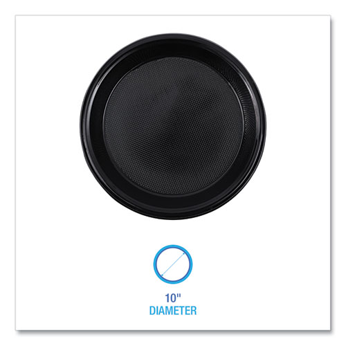 Picture of Hi-Impact Plastic Dinnerware, Plate, 10" dia, Black, 125/Sleeve, 4 Sleeves/Carton