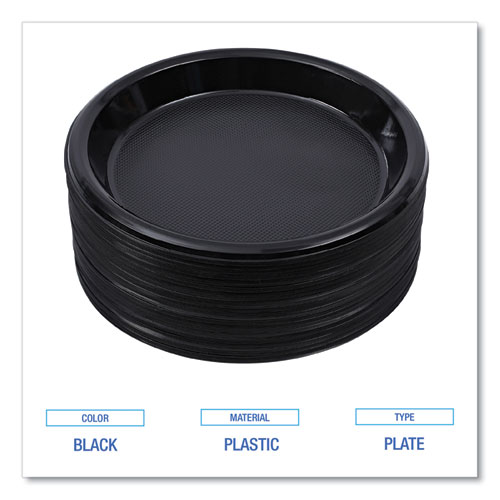 Picture of Hi-Impact Plastic Dinnerware, Plate, 10" dia, Black, 125/Sleeve, 4 Sleeves/Carton