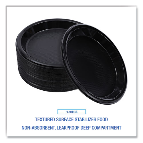 Picture of Hi-Impact Plastic Dinnerware, Plate, 10" dia, Black, 125/Sleeve, 4 Sleeves/Carton