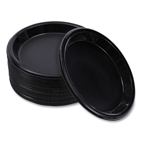 Picture of Hi-Impact Plastic Dinnerware, Plate, 10" dia, Black, 125/Sleeve, 4 Sleeves/Carton