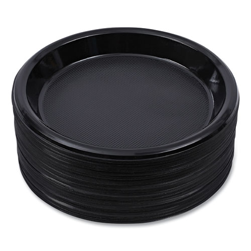 Picture of Hi-Impact Plastic Dinnerware, Plate, 10" dia, Black, 125/Sleeve, 4 Sleeves/Carton