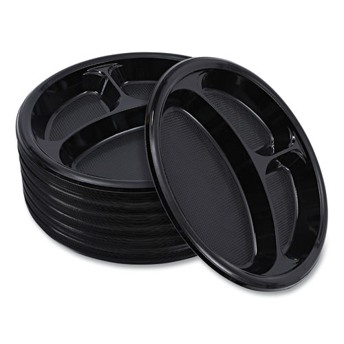 Picture of Hi-Impact Plastic Dinnerware, Plate, 3-Compartment, 10" dia, Black, 125/Sleeve, 4 Sleeves/Carton