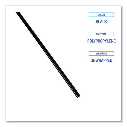 Picture of Cocktail Straws, 8", Polypropylene, Black, 5,000/Carton