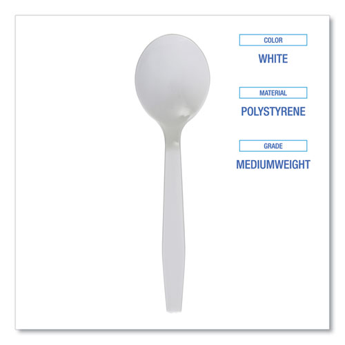 Picture of Mediumweight Polystyrene Cutlery, Soup Spoon, White, 1,000/Carton