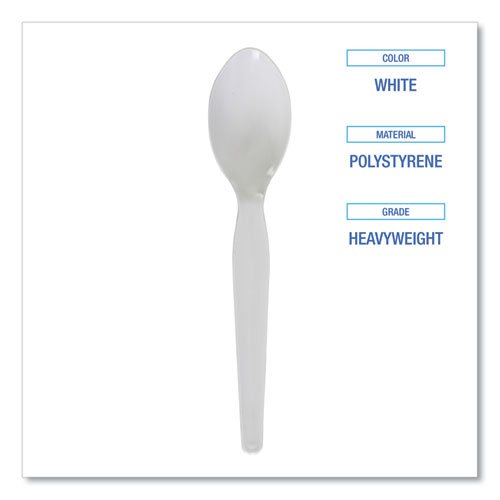 Picture of Heavyweight Polystyrene Cutlery, Teaspoon, White, 1000/Carton