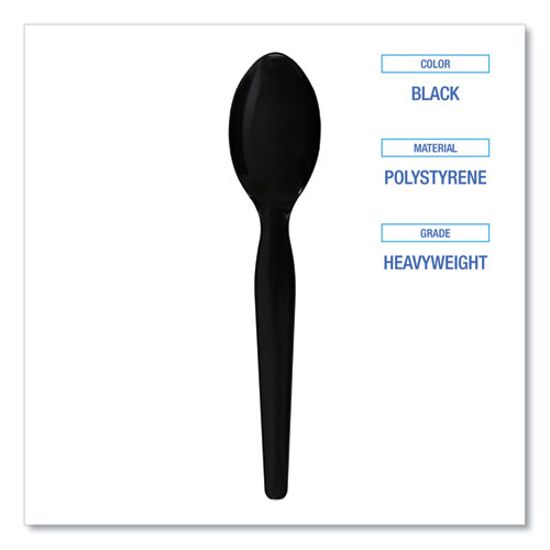 Picture of Heavyweight Polystyrene Cutlery, Teaspoon, Black, 1000/Carton