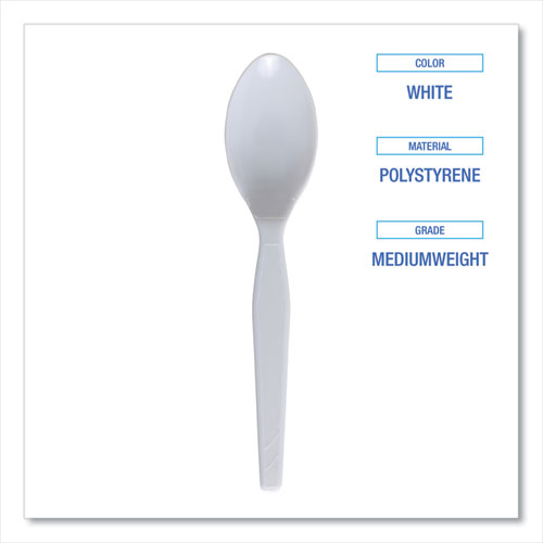 Picture of Mediumweight Polystyrene Cutlery, Teaspoon, White, 100/Box