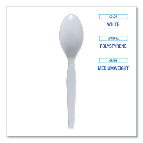 Picture of Mediumweight Polystyrene Cutlery, Teaspoon, White, 10 Boxes of 100/Carton