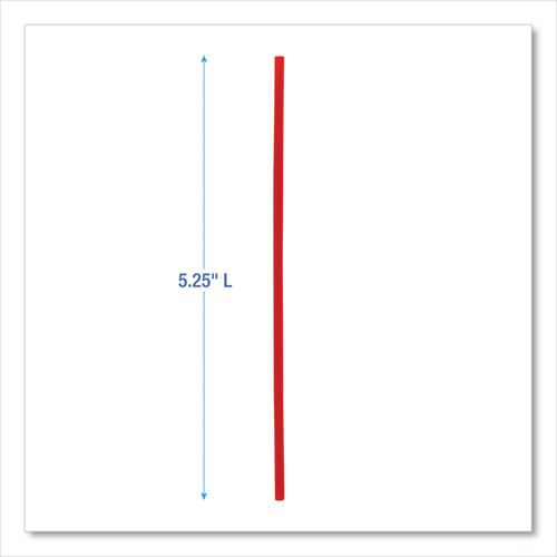 Picture of Single-Tube Stir-Straws,5.25", Polypropylene, Red, 1,000/Pack, 10 Packs/Carton