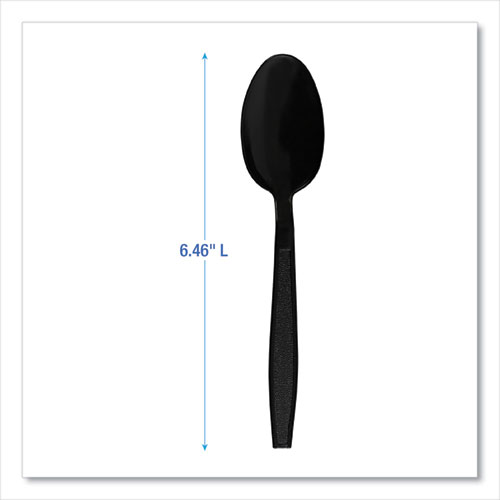 Picture of Heavyweight Polypropylene Cutlery, Teaspoon, Black, 1000/Carton