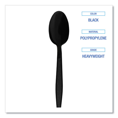 Picture of Heavyweight Polypropylene Cutlery, Teaspoon, Black, 1000/Carton