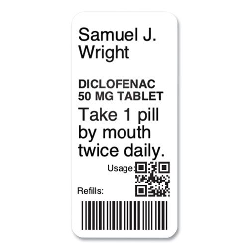 Picture of LW Durable Labels, Medical Prescription Label, 1" x 2.13", White, 500 Labels/Roll