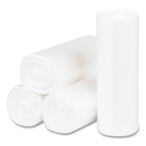 Picture of High-Density Commercial Can Liners, 4 gal, 6 mic, 17" x 18", Clear, Perforated Roll, 50 Bags/Roll, 40 Rolls/Carton