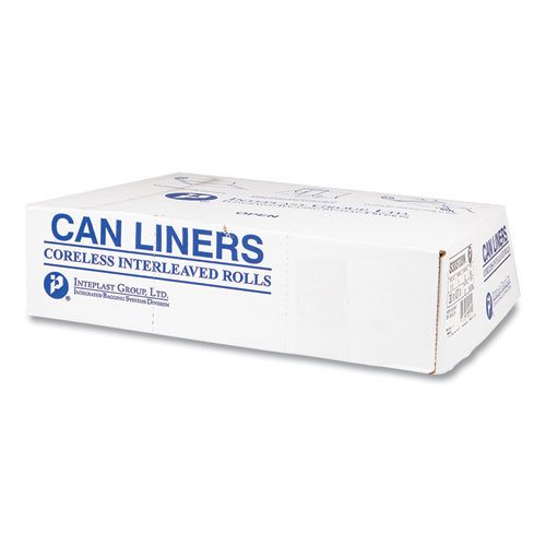 Picture of High-Density Commercial Can Liners, 10 gal, 8 mic, 24" x 24", Natural, Interleaved Roll, 50 Bags/Roll, 20 Rolls/Carton