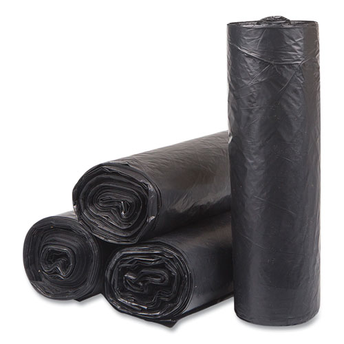 Picture of High-Density Commercial Can Liners, 33 gal, 16 mic, 33" x 40", Black, Interleaved Roll, 25 Bags/Roll, 10 Rolls/Carton