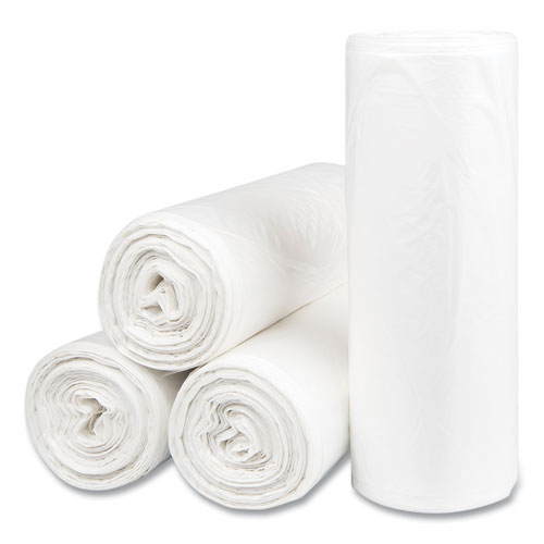 Picture of High-Density Commercial Can Liners, 55 gal, 14 mic, 36" x 60", Clear, Interleaved Roll, 25 Bags/Roll, 8 Rolls/Carton