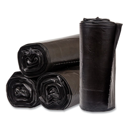 Picture of High-Density Commercial Can Liners, 60 gal, 17 mic, 38" x 60", Black, Interleaved Roll, 25 Bags/Roll, 8 Rolls/Carton