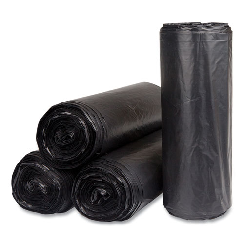 Picture of High-Density Commercial Can Liners, 60 gal, 22 mic, 38" x 60", Black, Interleaved Roll, 25 Bags/Roll, 6 Rolls/Carton