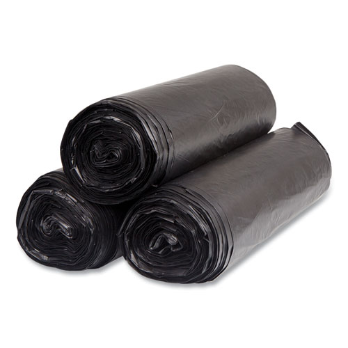 Picture of High-Density Commercial Can Liners, 60 gal, 22 mic, 38" x 60", Black, Interleaved Roll, 25 Bags/Roll, 6 Rolls/Carton