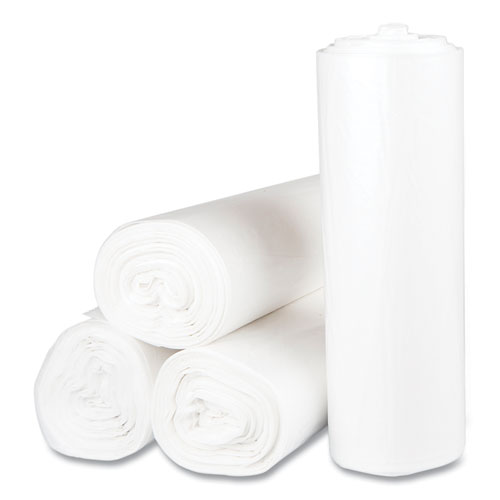 Picture of High-Density Commercial Can Liners, 45 gal, 12 mic, 40" x 48", Clear, Interleaved Roll, 25 Bags/Roll, 10 Rolls/Carton