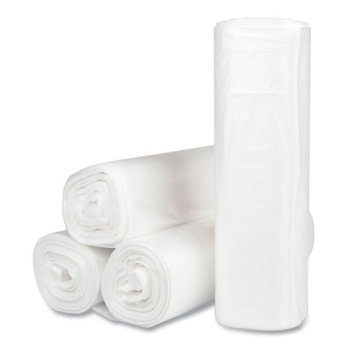 Picture of High-Density Commercial Can Liners, 45 gal, 16 mic, 40" x 48", Clear, Interleaved Roll, 25 Bags/Roll, 10 Rolls/Carton