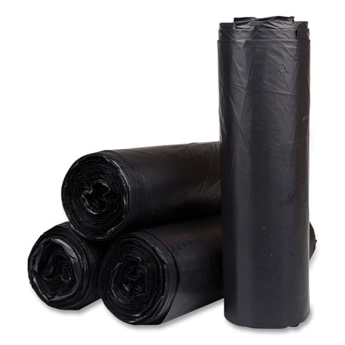 Picture of High-Density Commercial Can Liners, 45 gal, 22 mic, 40" x 48", Black, Interleaved Roll, 25 Bags/Roll, 6 Rolls/Carton