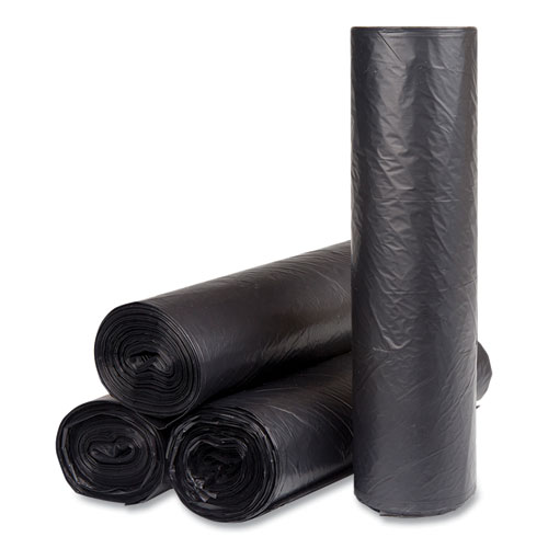 Picture of High-Density Commercial Can Liners, 56 gal, 16 mic, 43" x 48", Black, Interleaved Roll, 25 Bags/Roll, 8 Rolls/Carton