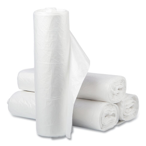 Picture of High-Density Commercial Can Liner Value Pack, 60 gal, 12 mic, 38" x 58", Clear, Interleaved Roll, 25 Bags/Roll, 8 Rolls/CT