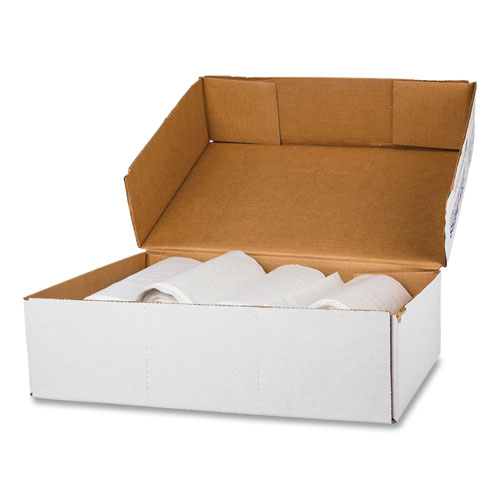 Picture of High-Density Commercial Can Liner Value Pack, 60 gal, 12 mic, 38" x 58", Clear, Interleaved Roll, 25 Bags/Roll, 8 Rolls/CT