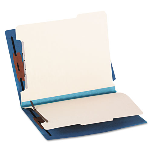 Picture of Colored End Tab Classification Folders with Dividers, 2" Expansion, 2 Dividers, 6 Fasteners, Letter Size, Blue, 10/Box