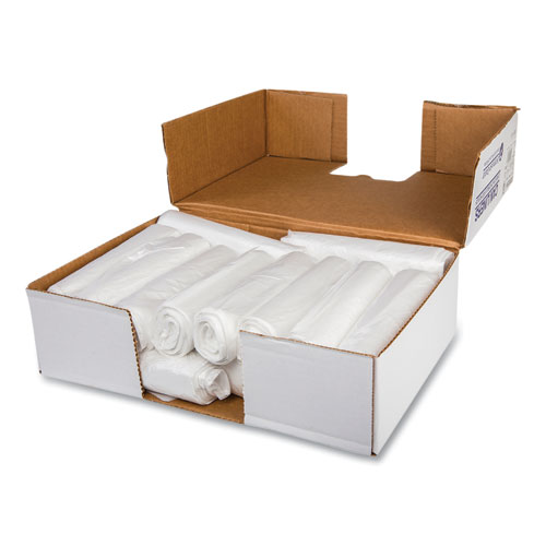 Picture of Low-Density Commercial Can Liners, 10 gal, 0.35 mil, 24" x 24", Clear, Perforated Roll, 50 Bags/Roll, 20 Rolls/Carton