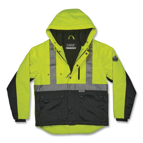 Picture of GloWear 8275 Class 2 Heavy-Duty Hi-Vis Workwear Sherpa Lined Jacket, Large, Lime