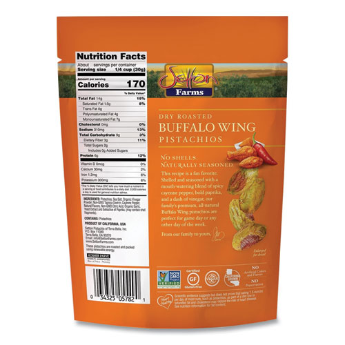 Picture of Buffalo Pistachios, Buffalo Wing, 2.5 oz Bag, 8/Carton