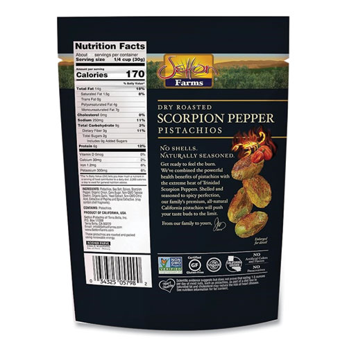 Picture of Scorpion Pepper Pistachios, 2.5 oz Bag, 8/Carton